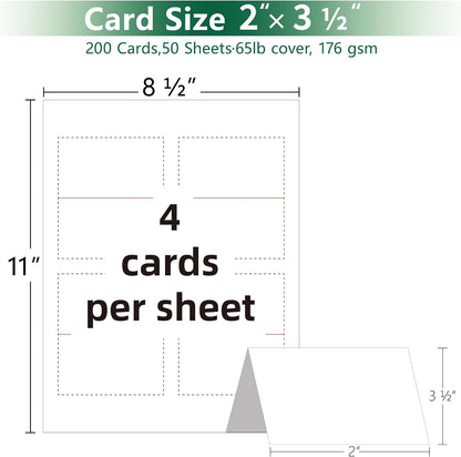 Tent Cards, 2x3.5 Inch, 200 Pack Printable Place Cards for Table Settings