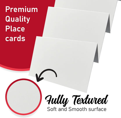 Place Cards White Blank Pack of 100. Premium Tent Name Place Cards for Table Setting Size 2.5x3.75 inches - Perfect for Weddings, Banquets Dinner Parties and any other Events