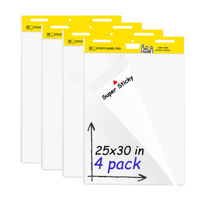 Sticky Easel Pad, Flip Chart Paper for Teachers 25 x 30 Inches, Super Sticky Bleed Resistant, Large White Premium Self Stick Easel Paper, 30 Sheets/Pad, 2 Pads