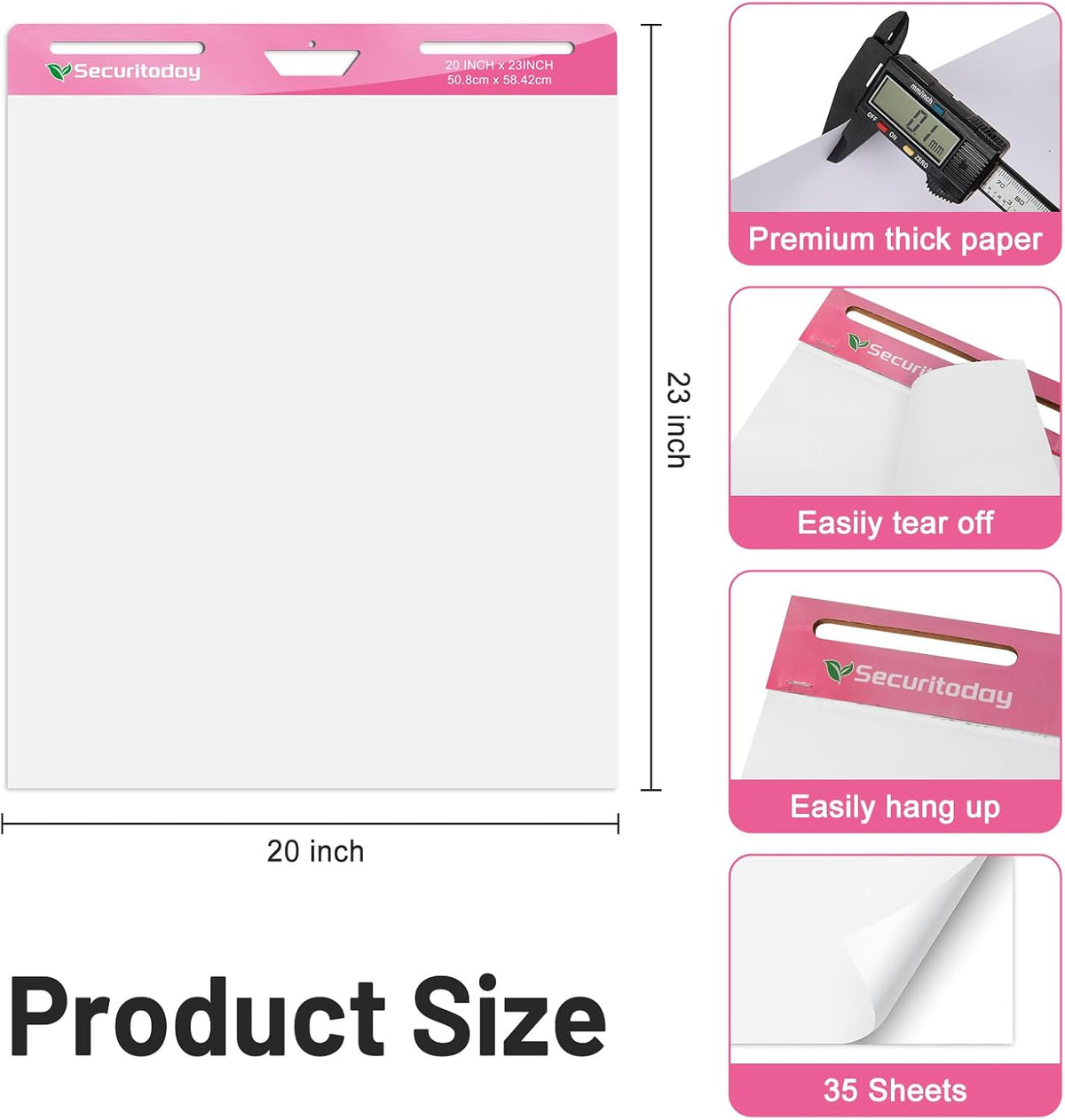 Sticky Easel Pad - 20 x 23 Inches Flip Chart Paper for Teachers, Super Sticking Power & Bleed-Resistant - Self-Stick Easel Paper for Office, School, Classroom Supplies, 35 Sheets/Pad, 3 Pads/Pack