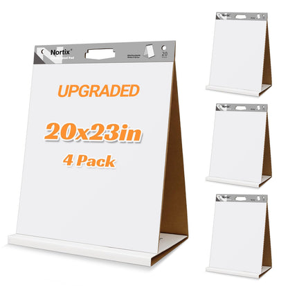 Nortix Sticky Easel Pad, Flip Chart Paper, Easer Paper, Upgraded Versatile Tabletop Sticky Easel Pad with Dry Erase Surface for Meeting/Training/Doodling, 20x23 Inches, 20 Sheets/Pad, 4 Pads