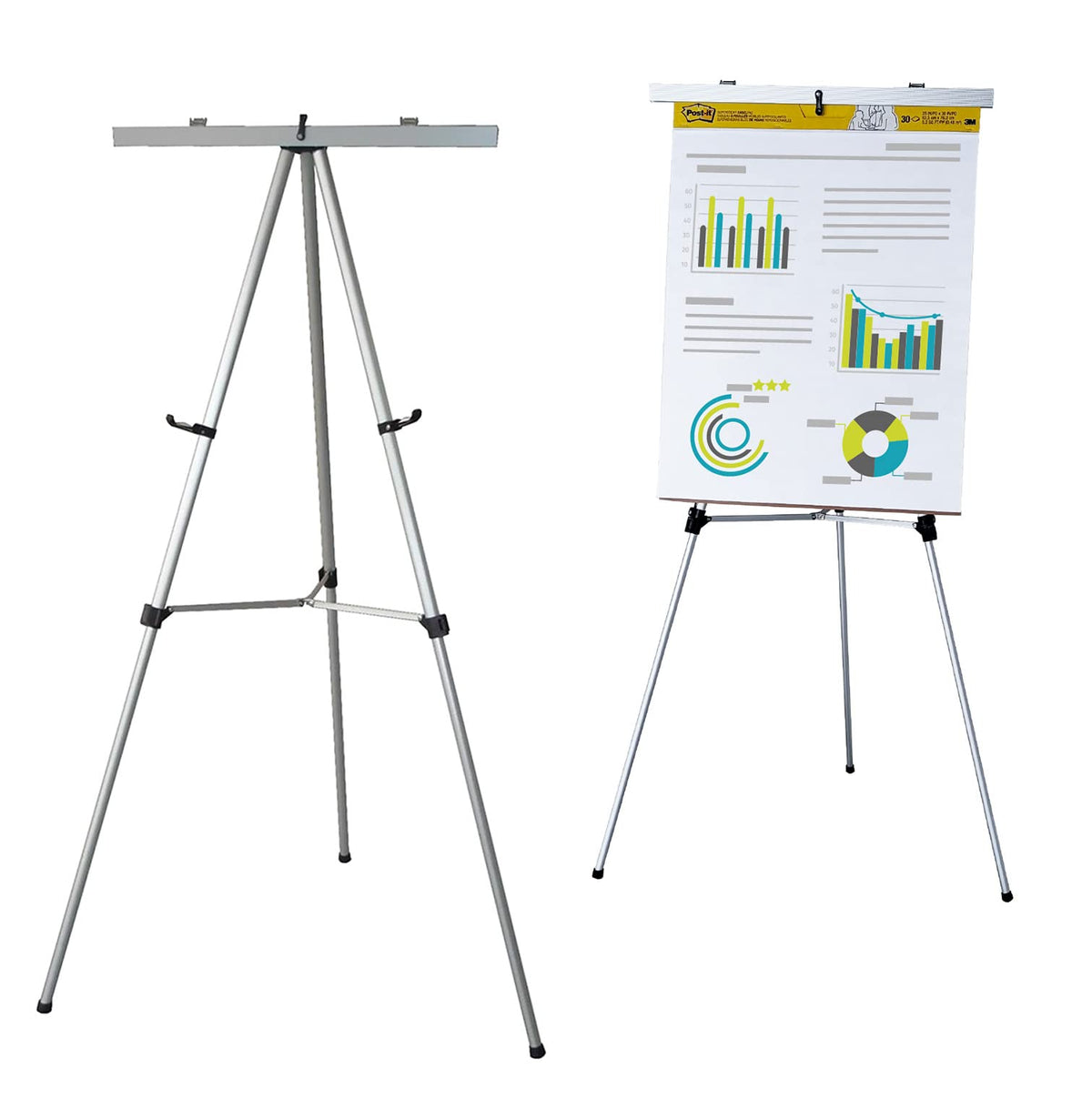 Audio-Visual Direct Adjustable Aluminum Flip-Chart Easel, 37"-70", Black