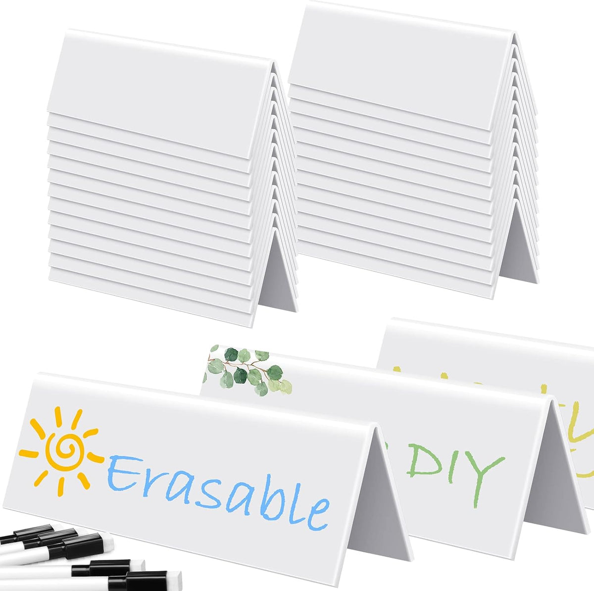 20 Sets Dry Erase Name Tent Cards 8.7 x 2.8 x 1.9 Inch Reusable Name Plate