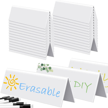 20 Sets Dry Erase Name Tent Cards 8.7 x 2.8 x 1.9 Inch Reusable Name Plate