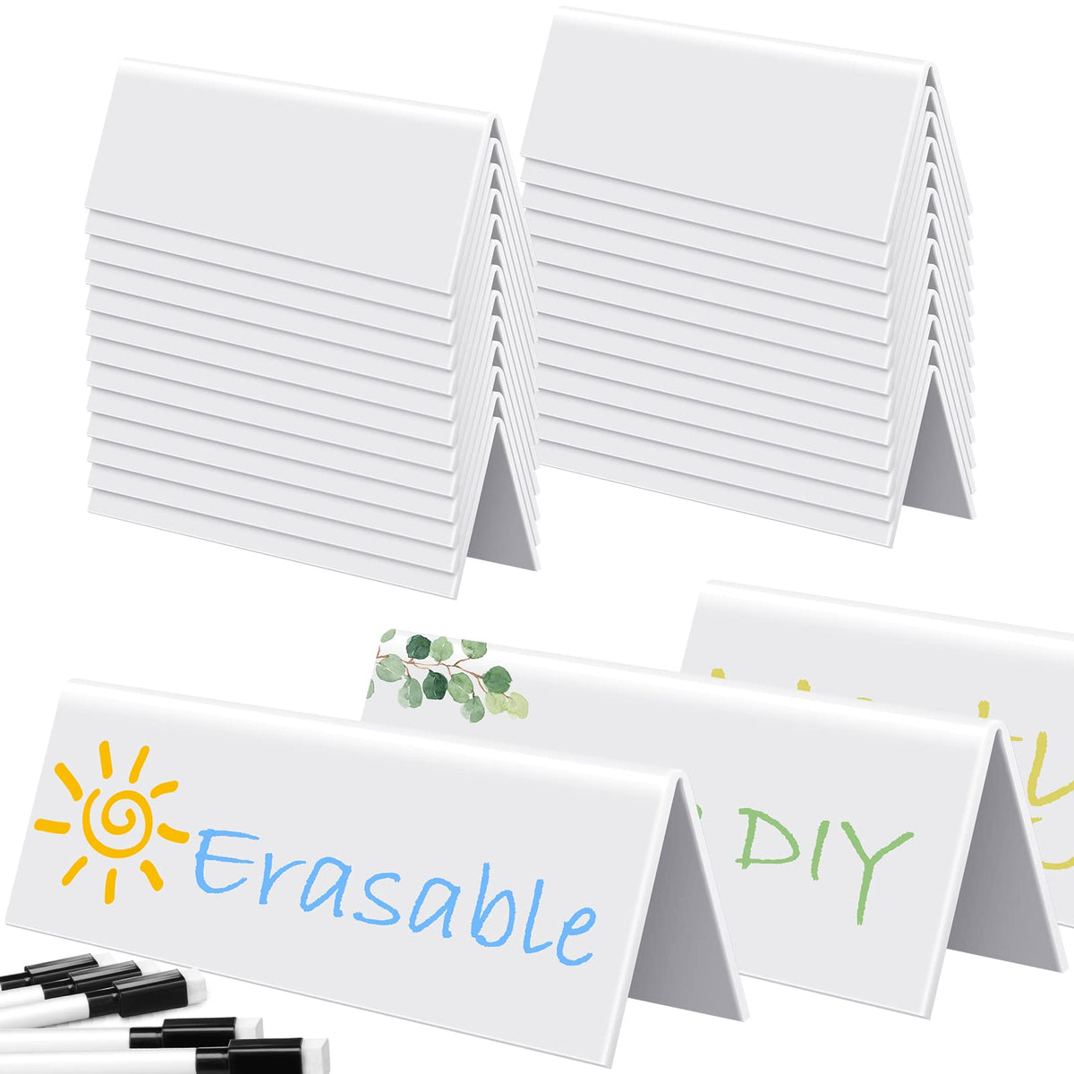20 Sets Dry Erase Name Tent Cards 8.7 x 2.8 x 1.9 Inch Reusable Name Plate