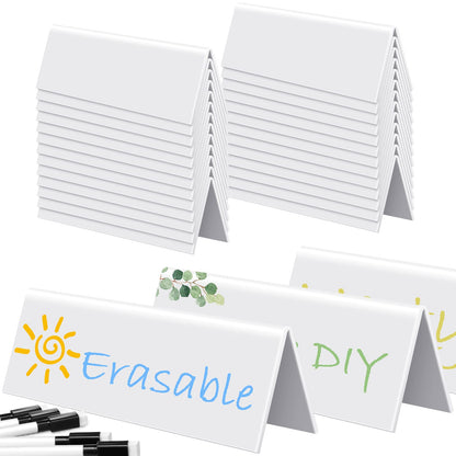 20 Sets Dry Erase Name Tent Cards 8.7 x 2.8 x 1.9 Inch Reusable Name Plate
