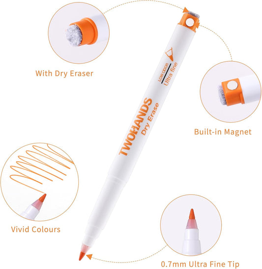 TWOHANDS Magnetic Dry Erase Markers Ultra Fine Tip,Assorted Colors 0.7mm