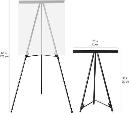 Amazon Basics High Boardroom Height Adjustable Flipchart Whiteboard and Display Easel Stand for Paper Pads and Signage, Portable, Collapsible Telescope Tripod, 37 x 18 x 28 in, Black