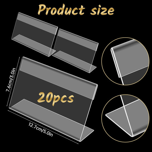 20 Pcs Acrylic Sign Holder 3x5 Inch, Horizontal Clear Sign Holders, L-Shape Acrylic Paper Holder, Plastic Sign Holder Display Stand for Business, Classroom, Office, Retail Store, Restaurant