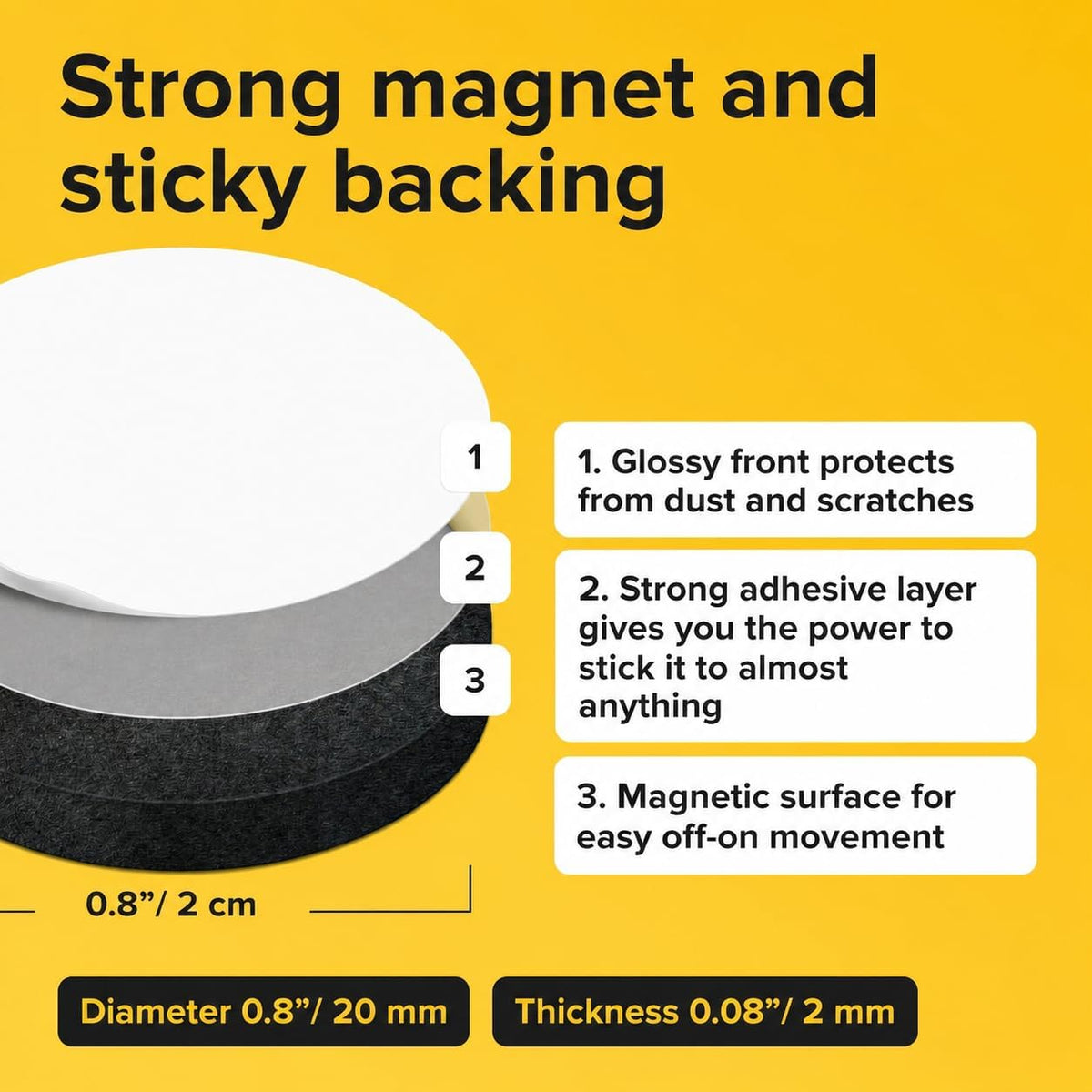 Sticky Flexible Adhesive Magnets for Crafts, 0.8"x0.08" (20x2mm), 45 pcs