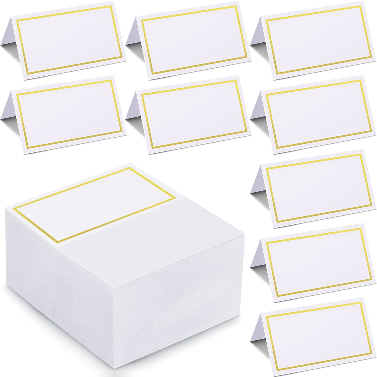Teling 150 Pcs Name Place Cards with Foil Border Blank Escort Small Table Tent Cards for Party Table Seating Weddings Banquets Dinner Birthday Events, 2 x 3.5 Inch(Silver)