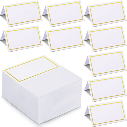 Teling 150 Pcs Name Place Cards with Foil Border Blank Escort Small Table Tent Cards for Party Table Seating Weddings Banquets Dinner Birthday Events, 2 x 3.5 Inch(Silver)