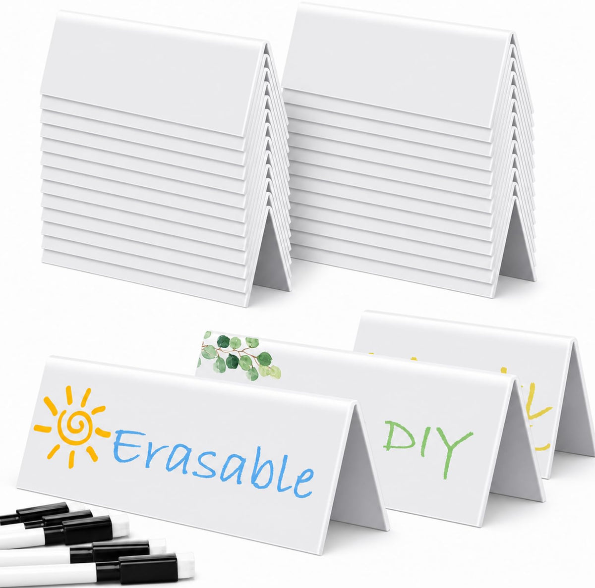 20 Sets Dry Erase Name Tent Cards 8.7 x 2.8 x 1.9 Inch Reusable Name Plate