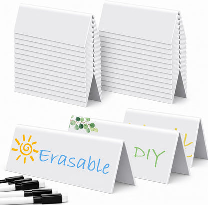 20 Sets Dry Erase Name Tent Cards 8.7 x 2.8 x 1.9 Inch Reusable Name Plate