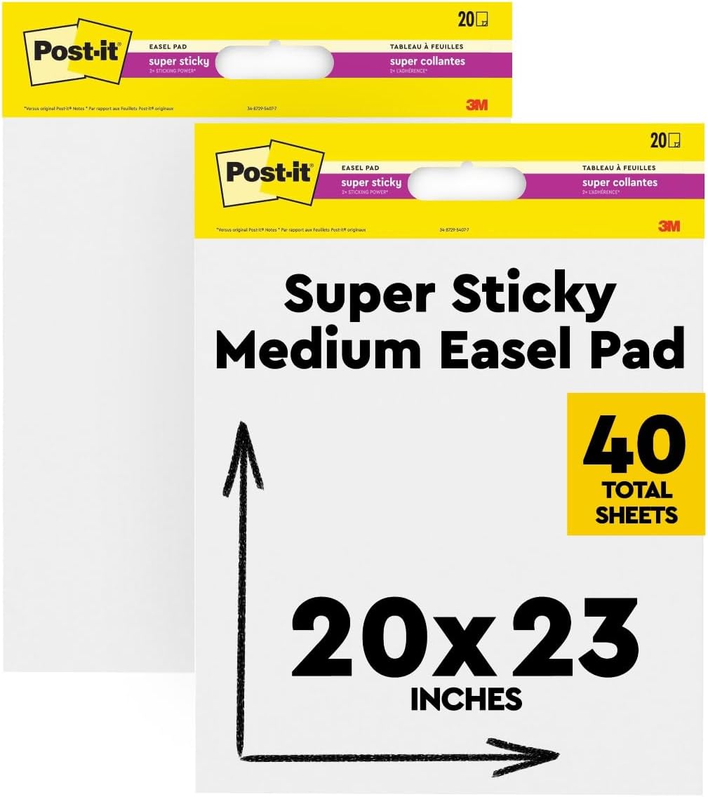 Post-it Super Sticky Easel Pad, 25 x 23 in, White, 2 Pads