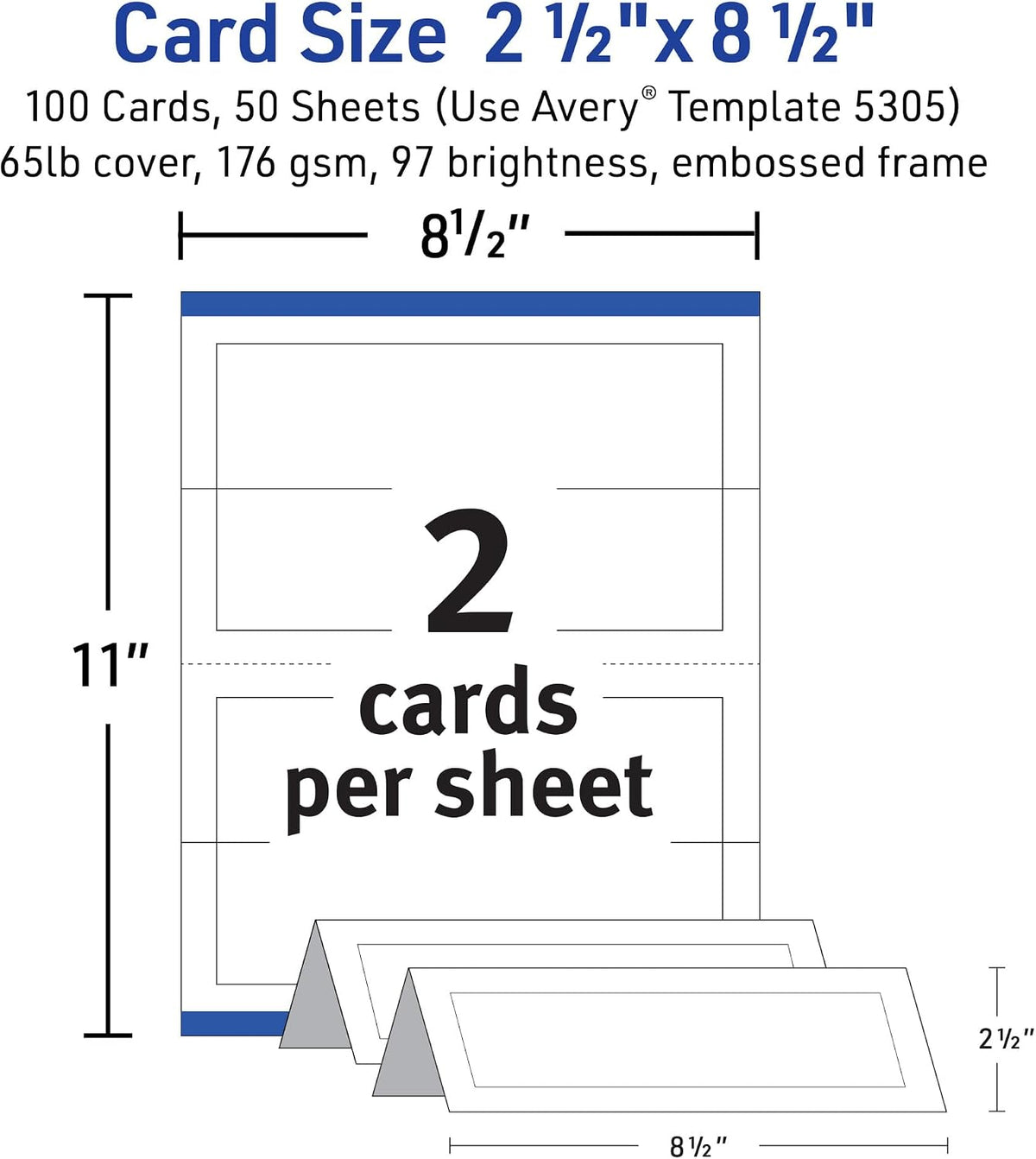 Avery Printable Tent Cards, 2.5" x 8.5", Matte White, 100 Place Cards