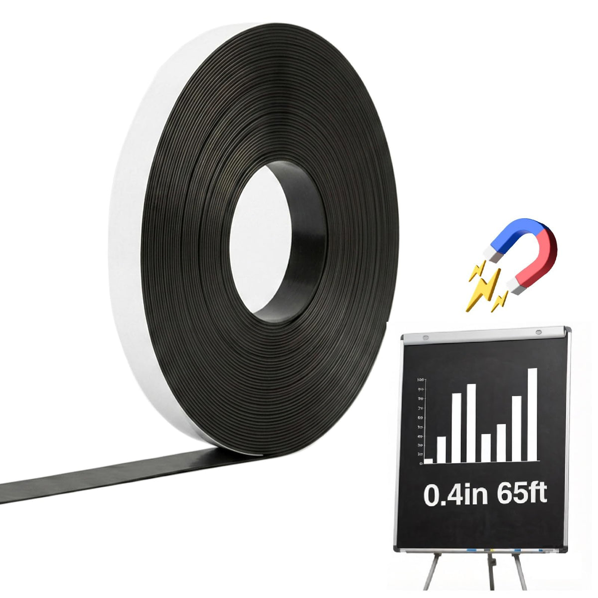 Magnetic Whiteboard Tape for Office,Fine Line Gridding Tape - 1/5 in x 40 yd x 24 mil,High Energy Thin Strip Magnets,Black 120 Feet