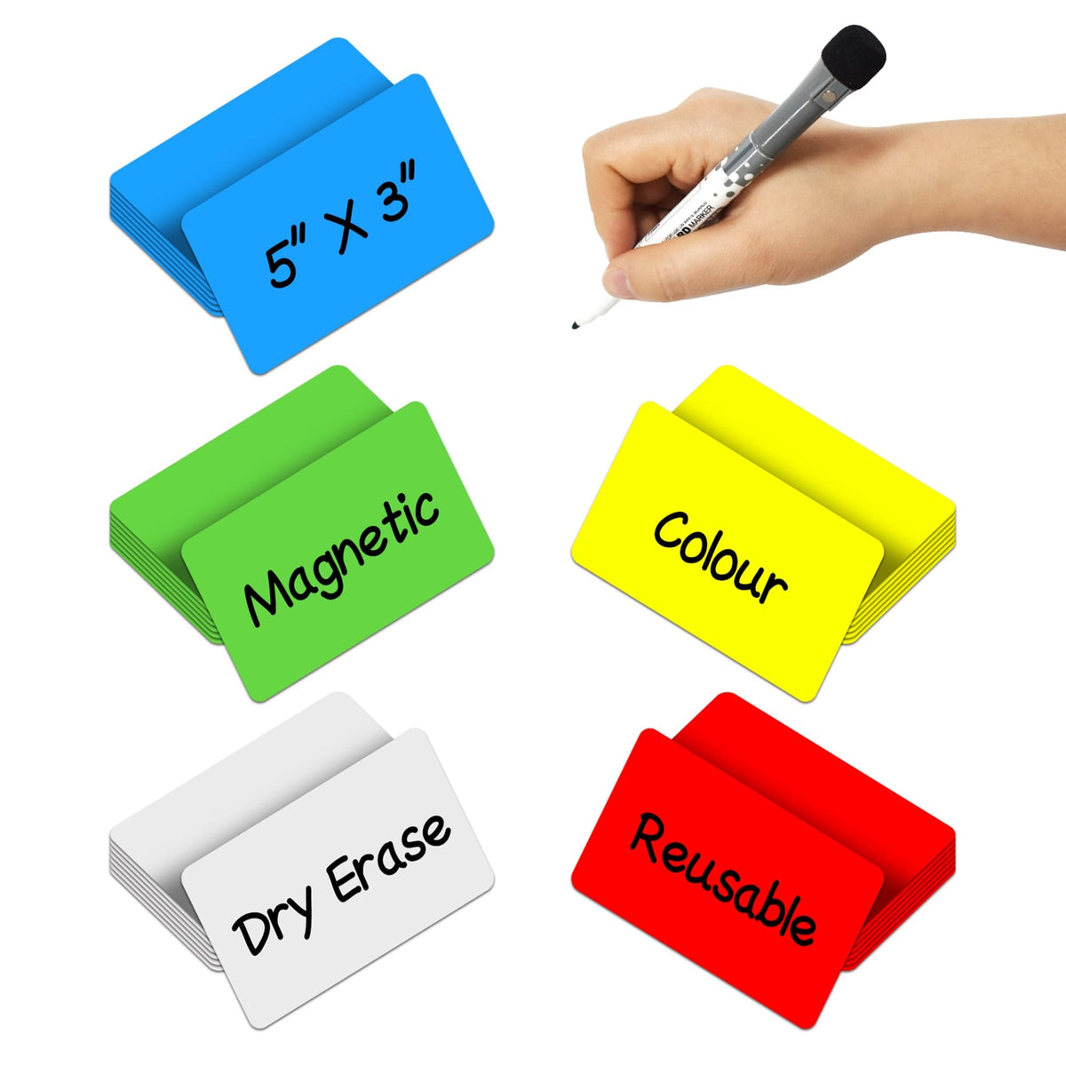 Dry Erase Magnetic Labels 4x2 Inch White, Reusable Magnetic Dry Erase Labels for Classroom Office Whiteboards，Pack of 40