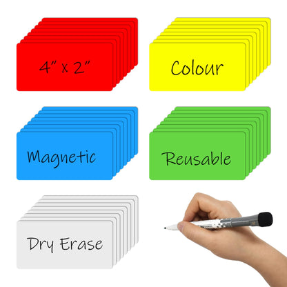 Dry Erase Magnetic Labels 4x2 Inch White, Reusable Magnetic Dry Erase Labels for Classroom Office Whiteboards，Pack of 40