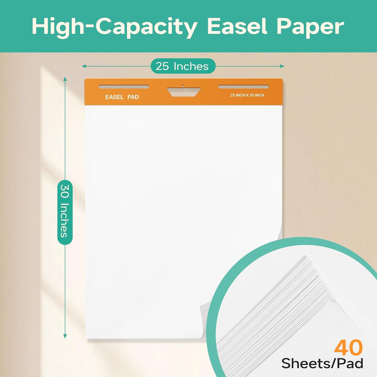 40 Sheets/Pad 25 x 30 Inches Large Self Stick Flip Chart Paper, 2 Pads/Pack