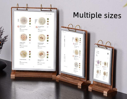 A4 Walnut Wood Sign Holder Vertical Table Flip Display 6 Pages 12 Pictures
