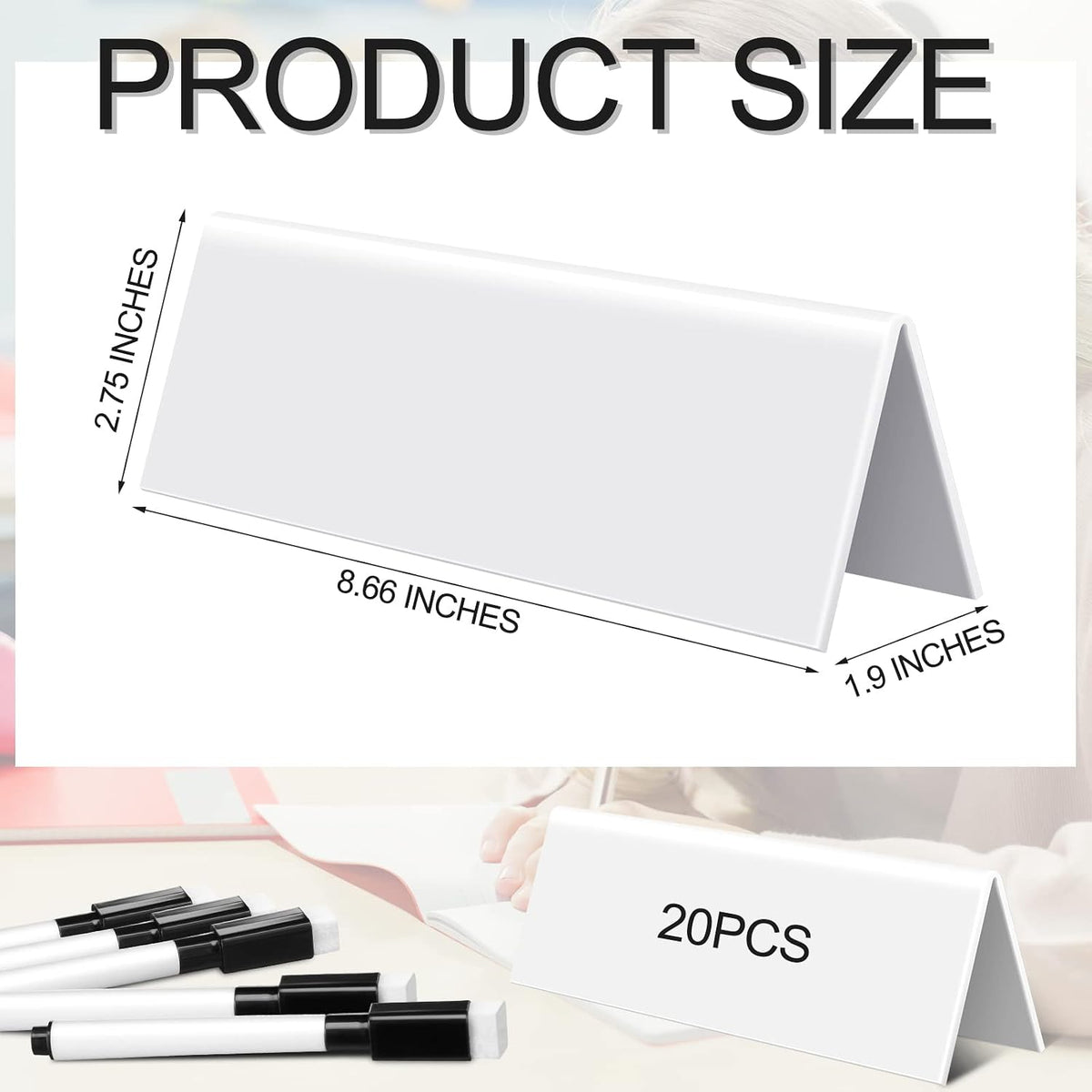 20 Sets Dry Erase Name Tent Cards 8.7 x 2.8 x 1.9 Inch Reusable Name Plate