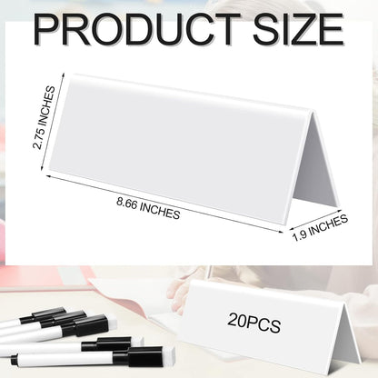 20 Sets Dry Erase Name Tent Cards 8.7 x 2.8 x 1.9 Inch Reusable Name Plate
