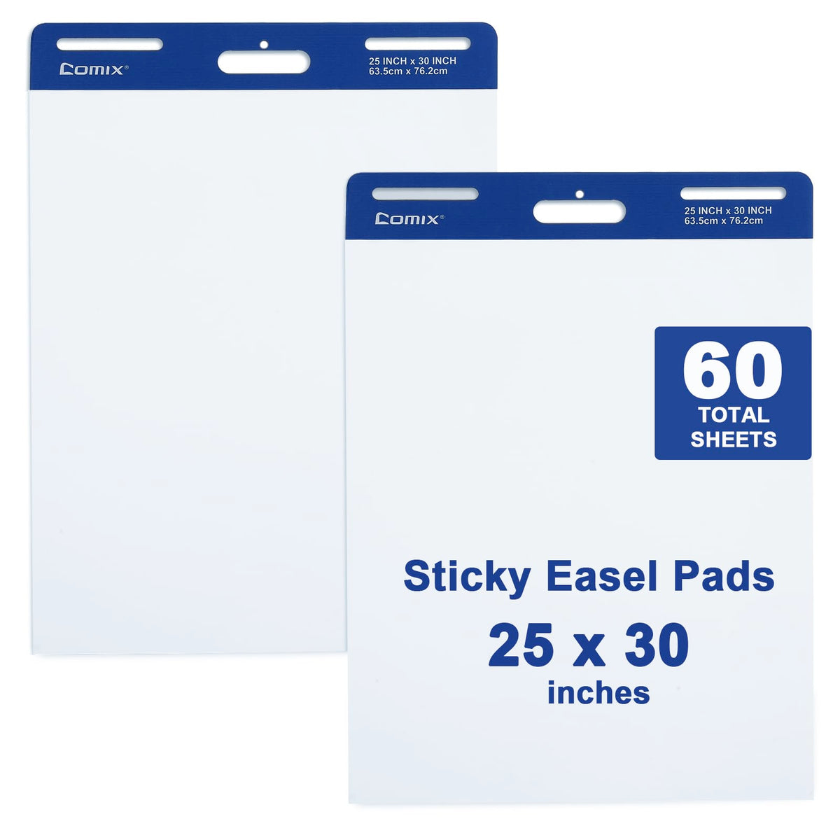 Comix Sticky Easel Pad, 25 x 30 Inches Flip Chart Paper for Teachers, Large Self Stick Easel Paper, 30 Sheets/Pad, 2 Pads/Pack