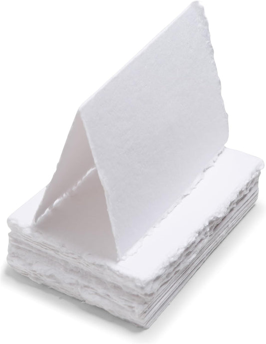 Wanderings Handmade Deckle Edge Tent Cards – Folded 2" x 3.5" - 150 GSM - 50-Pack – White Cotton Paper – Ideal for Place or Blank Name Cards, Table Settings, Gift Tags, Love Notes