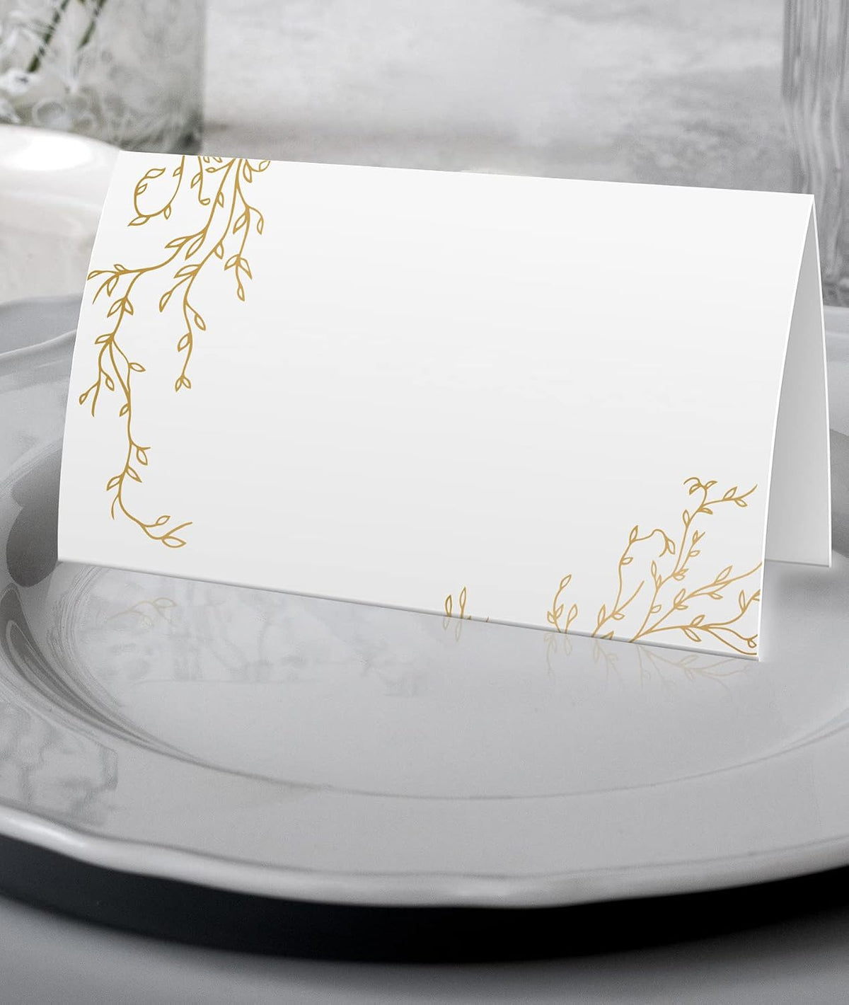 Golden Leaf Food Tent Labels - 25 Pack Wedding & Banquet Table Cards - Perfect for Place Cards, Buffet Food Labels (FZ-a07)