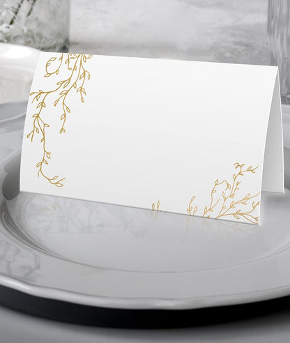 Golden Leaf Food Tent Labels - 25 Pack Wedding & Banquet Table Cards - Perfect for Place Cards, Buffet Food Labels (FZ-a07)
