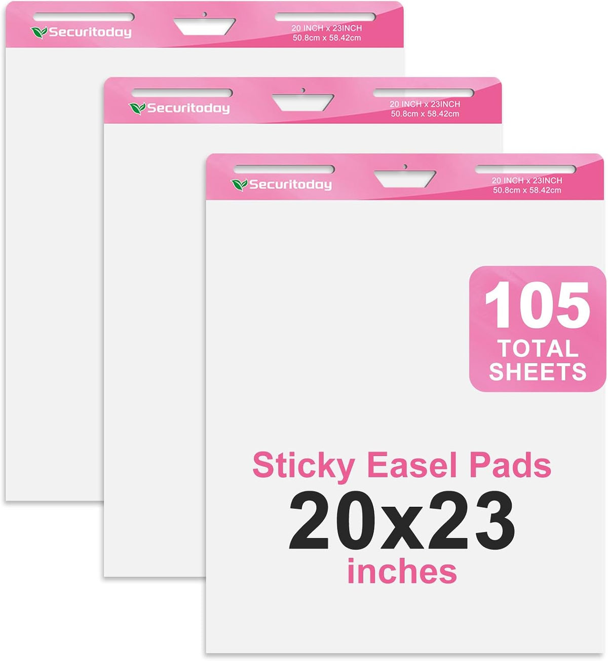 Sticky Easel Pad - 20 x 23 Inches Flip Chart Paper for Teachers, Super Sticking Power & Bleed-Resistant - Self-Stick Easel Paper for Office, School, Classroom Supplies, 35 Sheets/Pad, 3 Pads/Pack