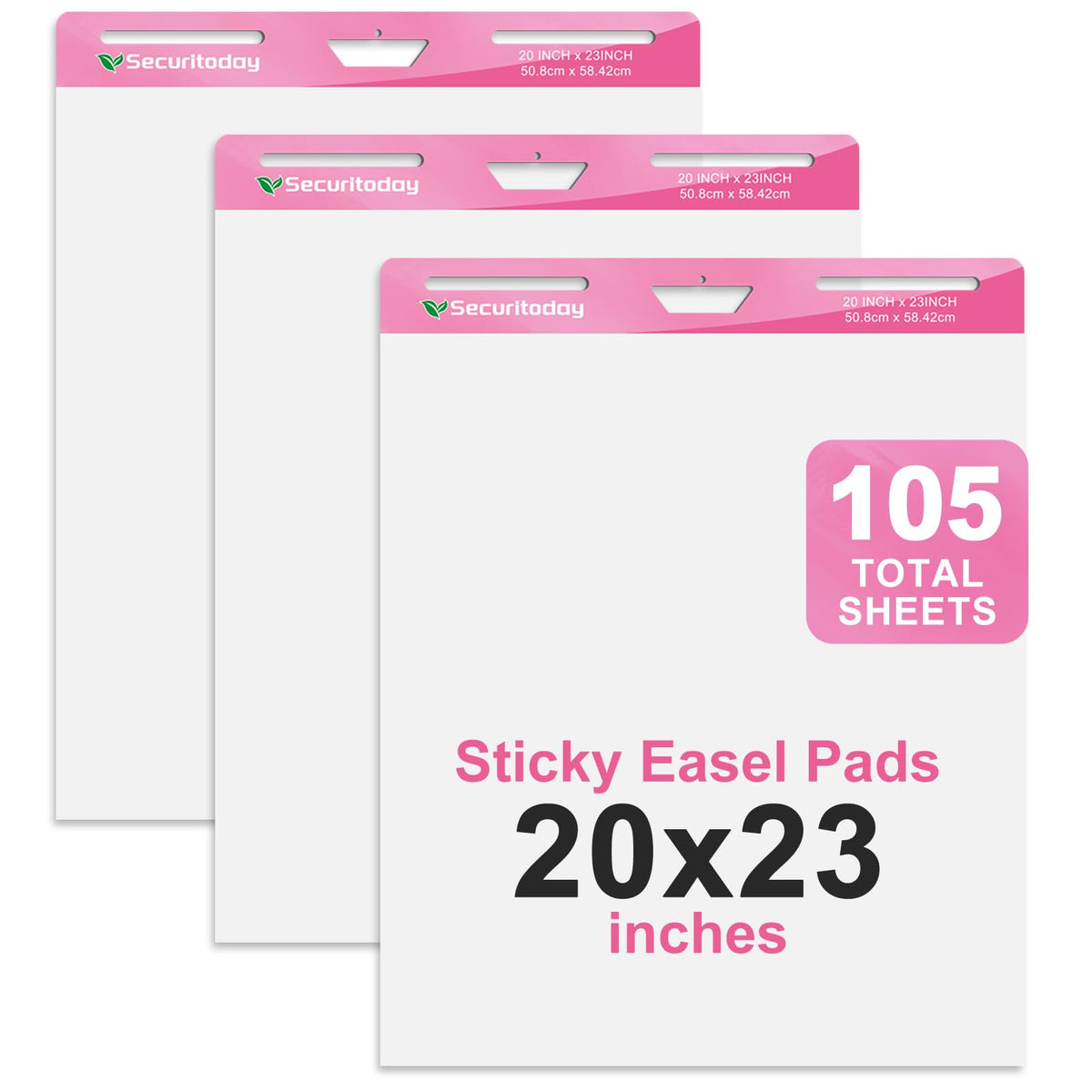 Sticky Easel Pad - 20 x 23 Inches Flip Chart Paper for Teachers, Super Sticking Power & Bleed-Resistant - Self-Stick Easel Paper for Office, School, Classroom Supplies, 35 Sheets/Pad, 3 Pads/Pack