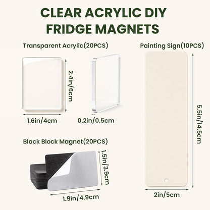 20PCS DIY Rectangle Fridge Magnet Kit,Clear Acrylic Magnets Kit