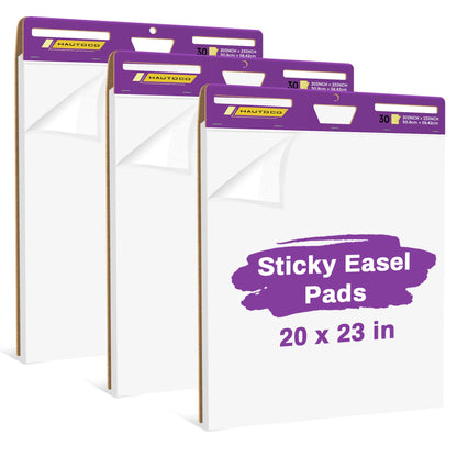 HAUTOCO Sticky Easel Pads 20x23 In, 3 Pack White Lined Flip Chart Paper