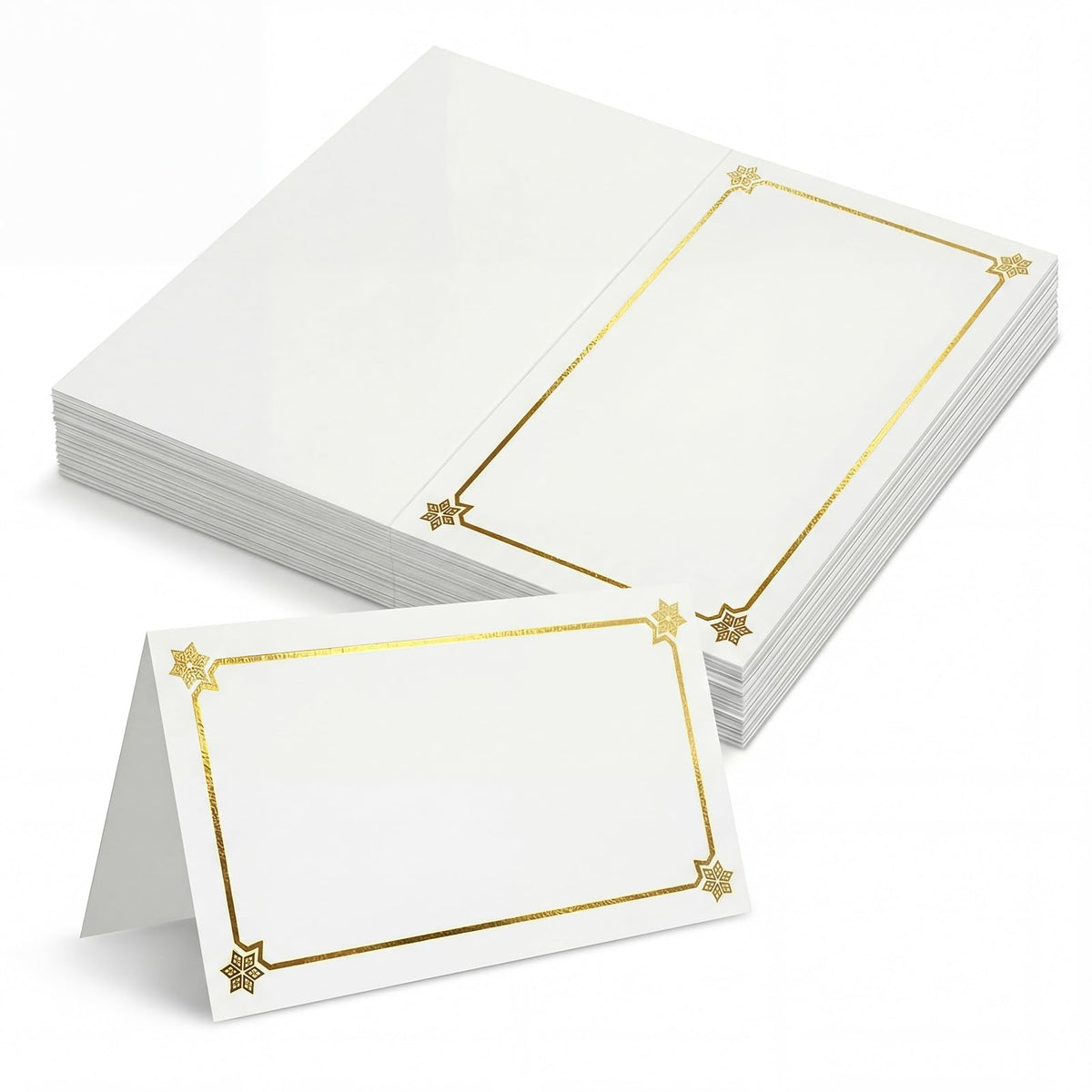 Premium Place Cards for table setting, name cards Used for Table Decoration, Seat Cards with Gold Foil Border&Corner Motifs, 2x3.5-Inch Tent Cards - Perfect for Weddings, Tables, Dinner Parties 50Pcs