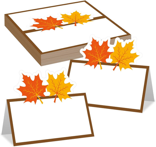 50 Pcs Maple Leaf Place Cards Thanksgiving Seating Name Tags Table Setting Folded Tent Cards for Fall Party Dinner Weddings Décor