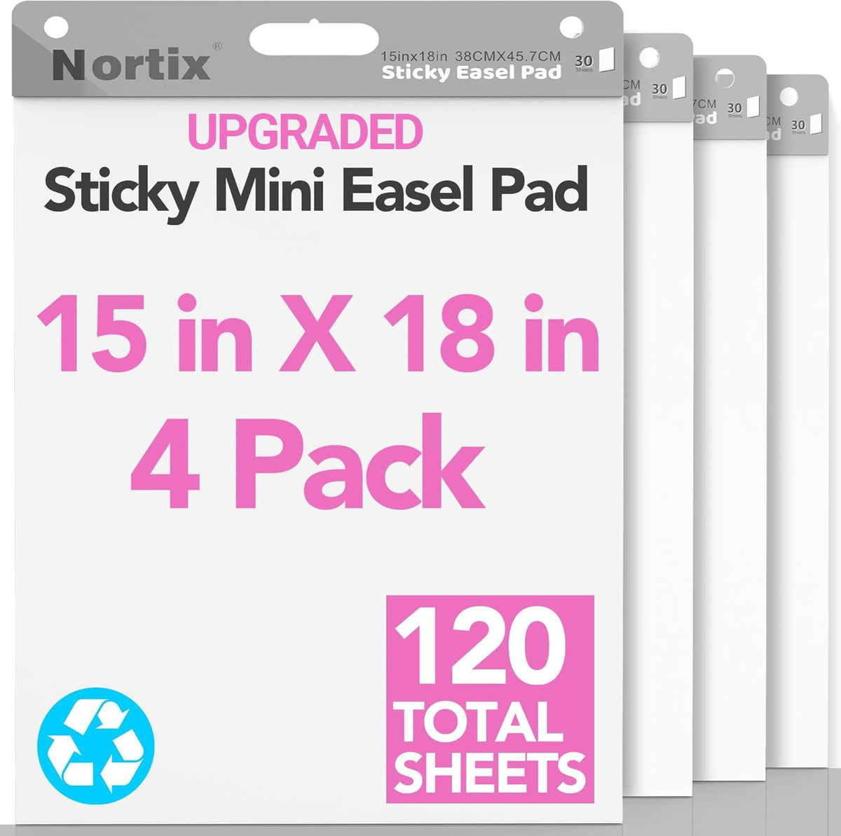 Nortix Sticky Easel Pad, Flip Chart Paper, 25 x30 inch, 30 Sheets/Pad, 6 Pads, Chart Paper for Teachers,Super Adhesive & Bleed-Resistant, Large Self-Stick Easel Paper for Classroom/Office/Home
