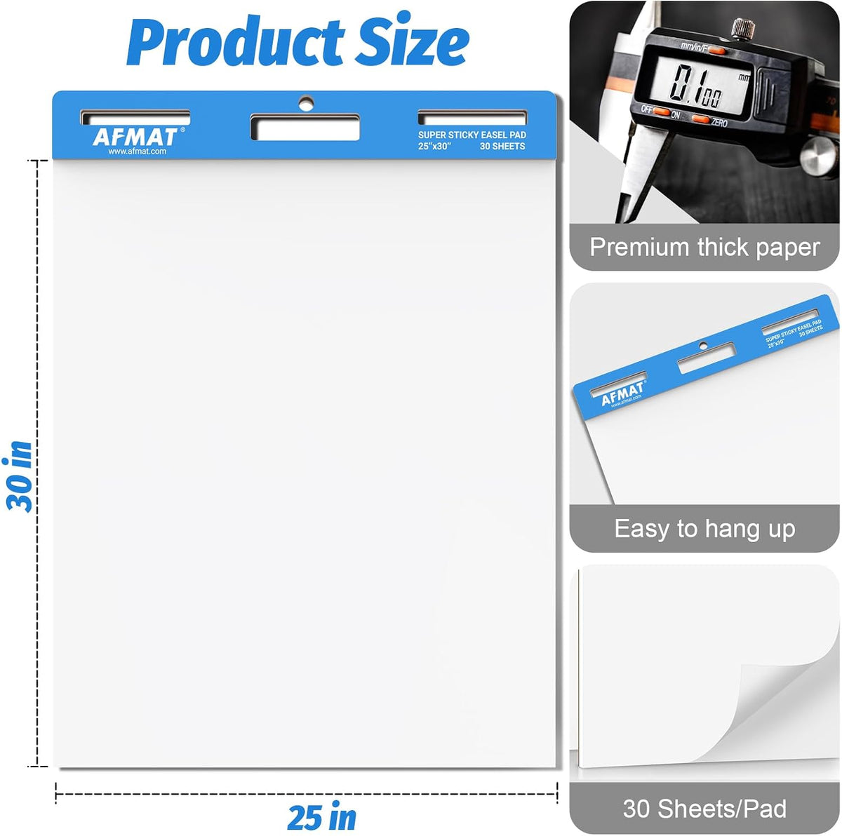 AFMAT Sticky Easel Pads, 25 in x 30 in Chart Paper for Teachers, Ink Bleed-Through Resistant Flip Chart Paper for Office/Classroom/Whiteboard/Wall, Large Self Stick Easel Paper, 30 Sheets/Pad, 6 Pads