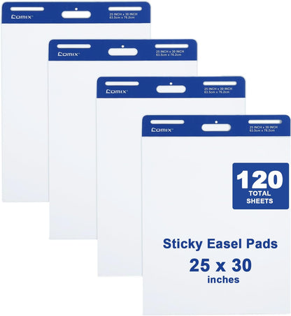 Comix Sticky Easel Pad, 25 x 30 Inch Flip Chart, 30 Sheets/Pad, 4 Pads