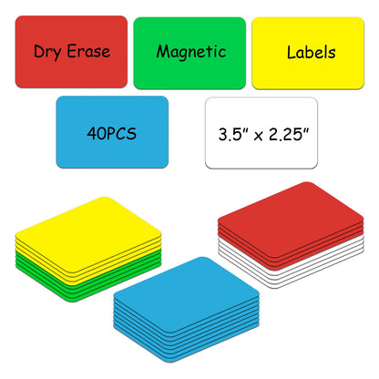 STTMGN Dry Erase Magnetic Labels (1x3,Pack of 60),Write On Magnets Sticker,Real Waterproof/Reusable for Classroom&Office&Cabinet&whiteboard&Fridge&More (Multicolor)