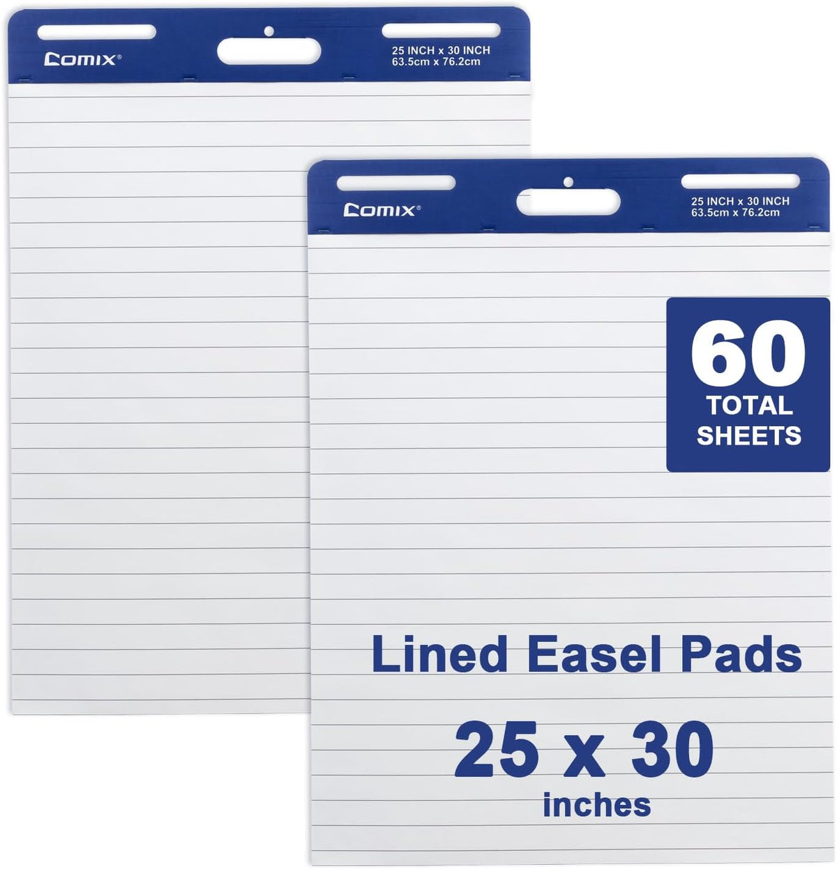 Comix Lined Sticky Easel Pad, 25 x 30 Inches Flip Chart Paper for Teachers, Large Self Stick Easel Paper, 30 Sheets/Pad, 2 Pads/Pack