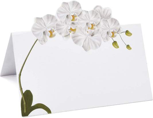 White Orchid Floral Place Cards 50 Count Wedding Tent Cards Table Setting