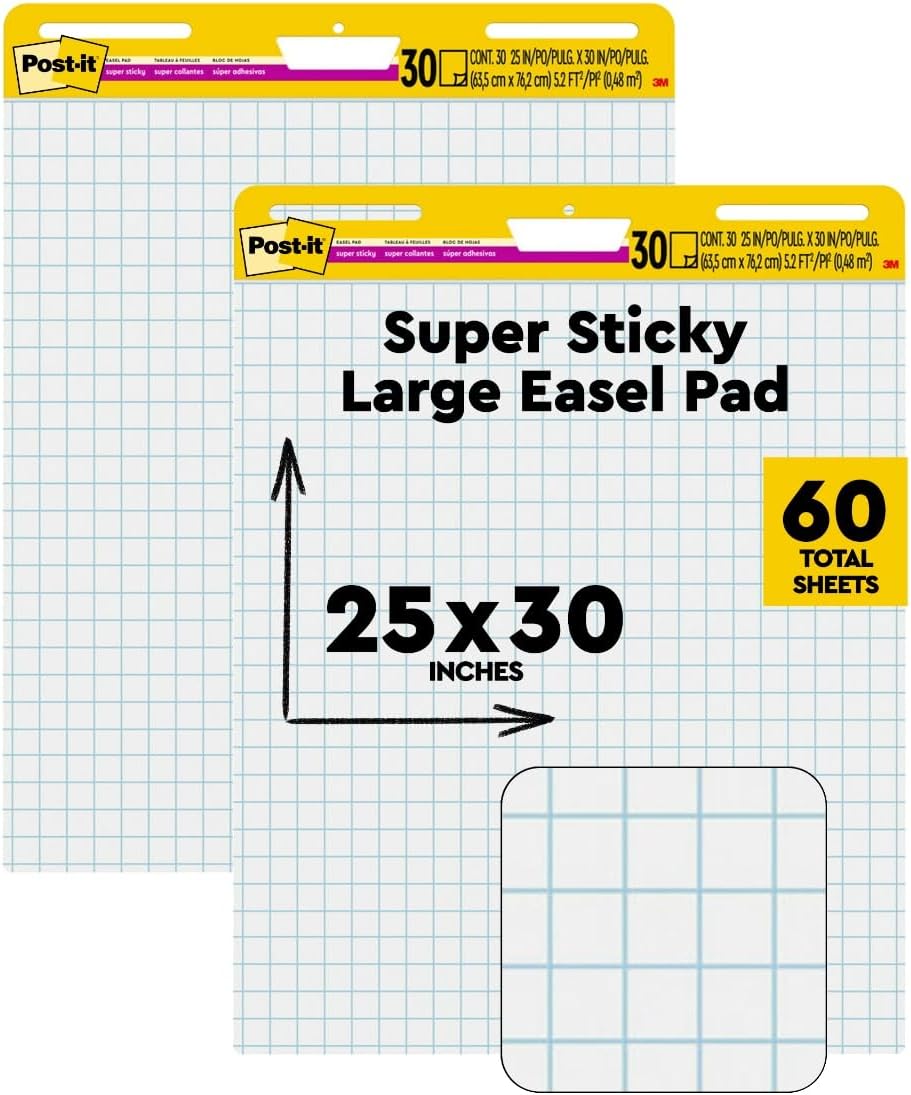 Post-it Super Sticky Easel Pad, 25 x 30 in, White Grid, 2 Pads
