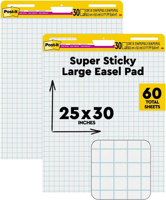 Post-it Super Sticky Easel Pad, 25 x 30 in, White Grid, 2 Pads