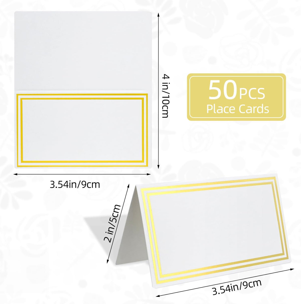 Premium Place Cards, 2x3.5" Double Gold Foil Border Tent Cards
