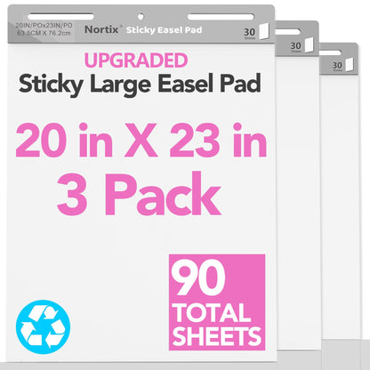 Nortix Flip Chart Paper, Sticky Easel Pads, Chart Paper for Teachers,Super Adhesive & Bleed-Resistant, Large Self-Stick Easel Paper for Classroom/Office, 25 x 30 inch, 30 Sheets/Pad, 3 Pads