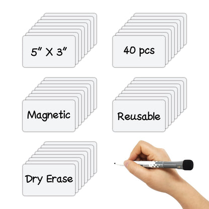Dry Erase Magnetic Labels 4x2 Inch White, Reusable Magnetic Dry Erase Labels for Classroom Office Whiteboards，Pack of 40