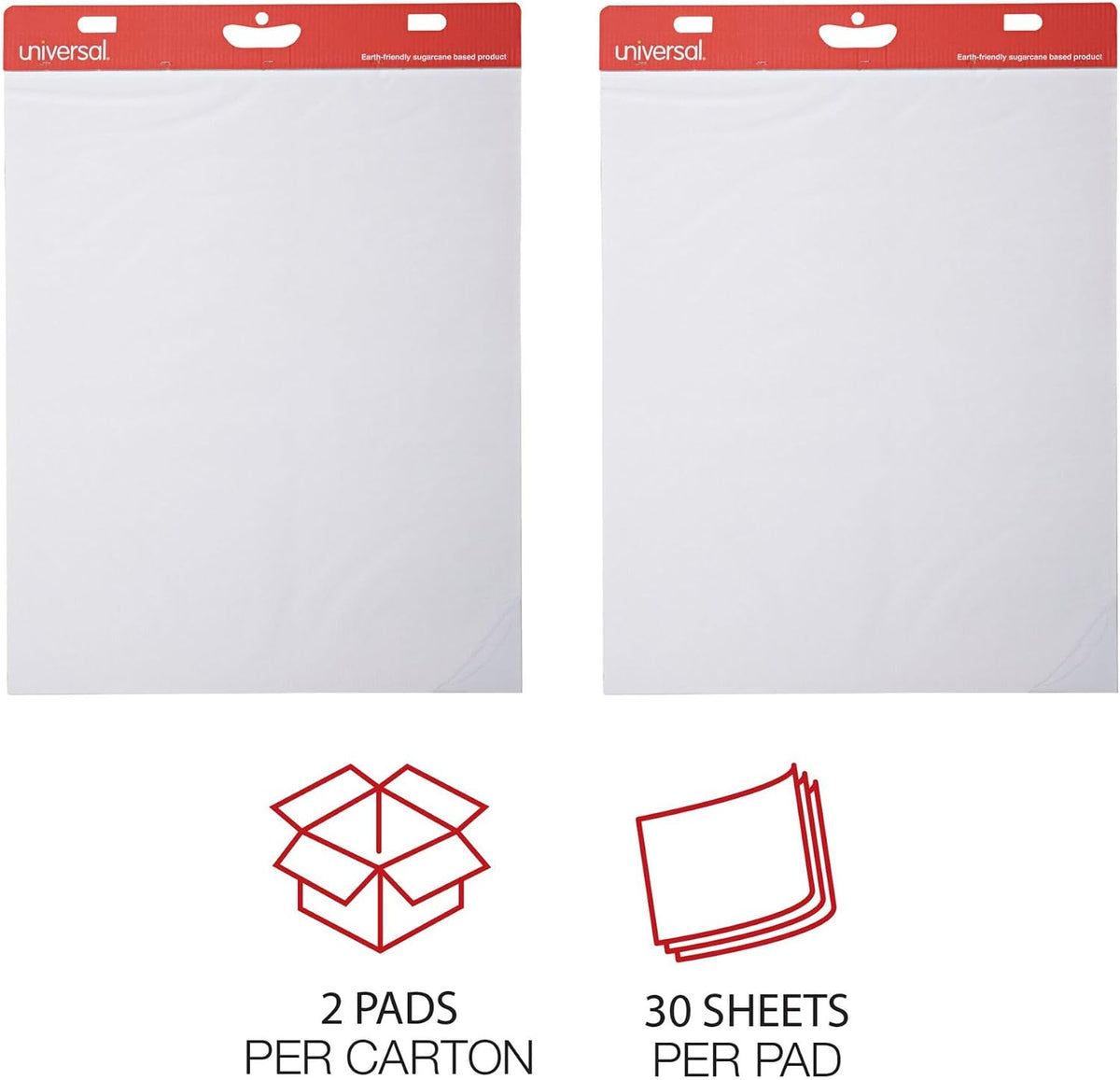 Universal 35603 Self Stick Easel Pads, Unruled, 25 x 30, White, 30-Sheet Pads (Case of 2 Pads)