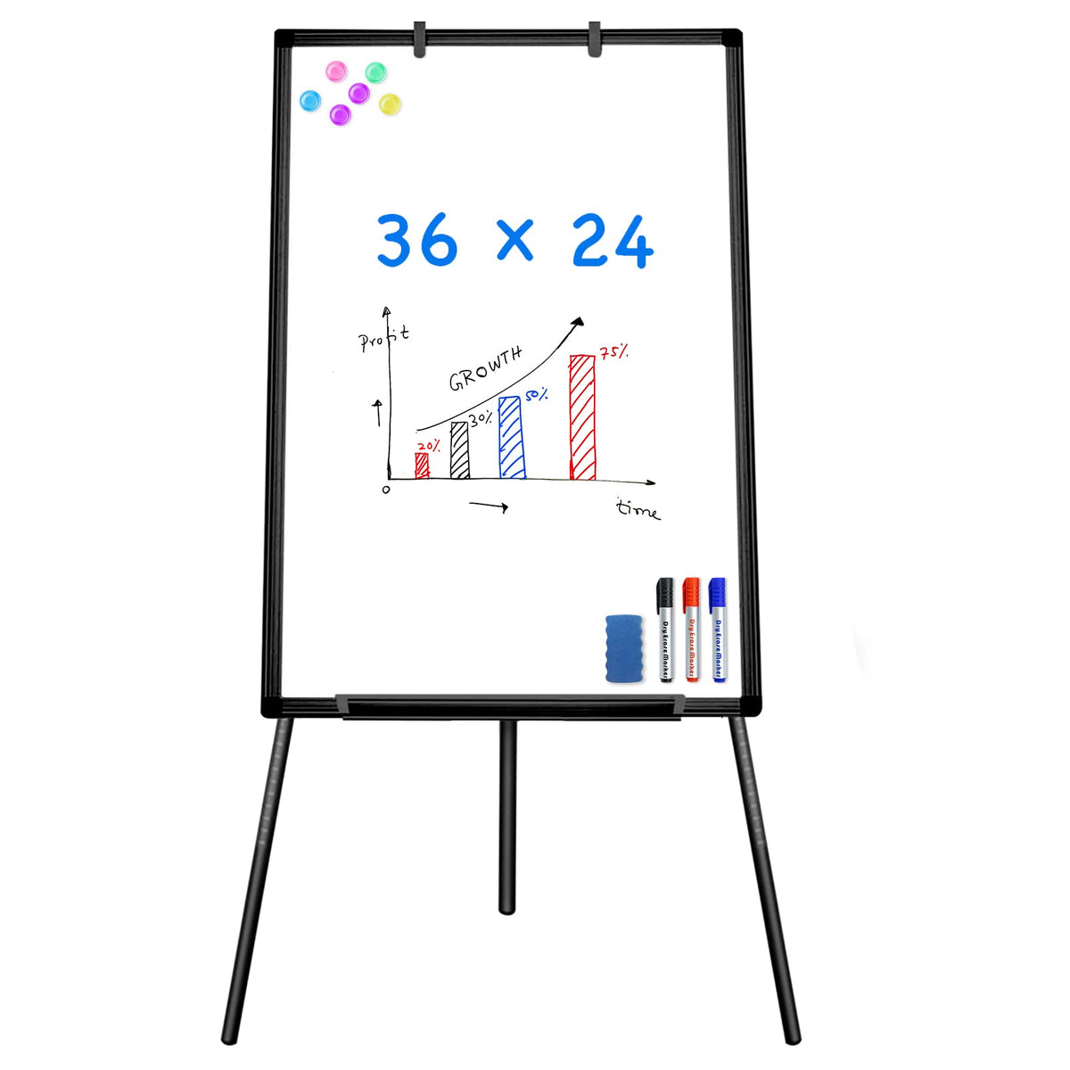 Maxtek Easel Whiteboard 36 x 24 in, Stand Tripod with Height Adjustable